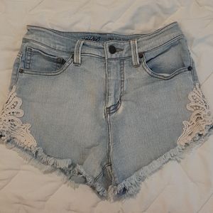 Crochet denim shorts